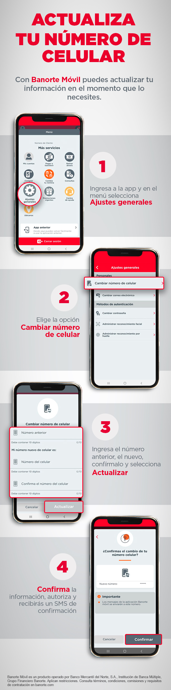 Actualiza tu numero celular de tu cuenta desde Banorte Móvil